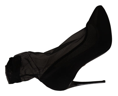 Zapatos de salón con botas de tul elástico negras Dolce & Gabbana