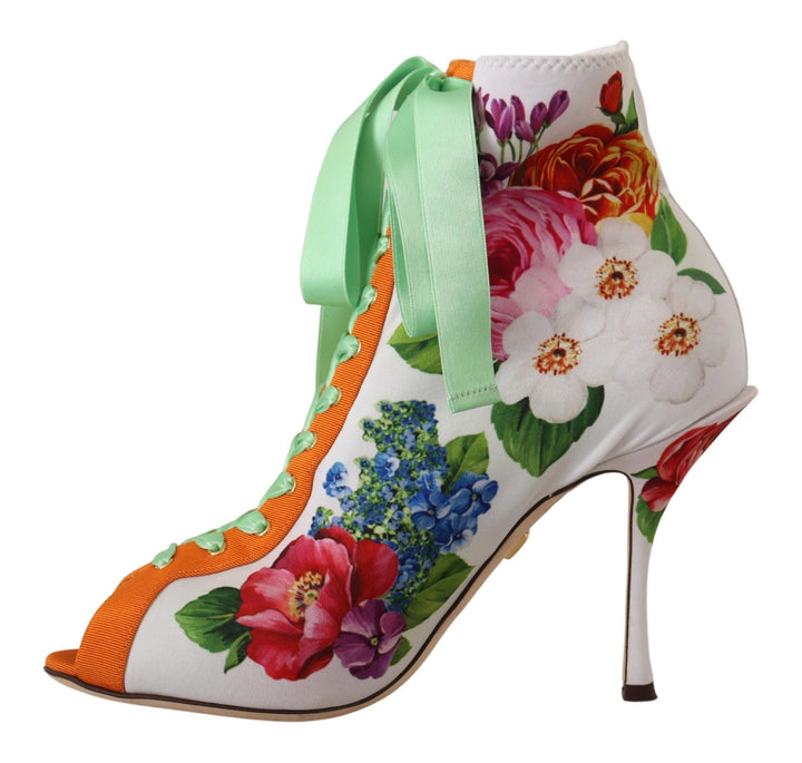 Dolce & Gabbana Bottes en Jersey Extensible Blanches à Talons Ouverts
