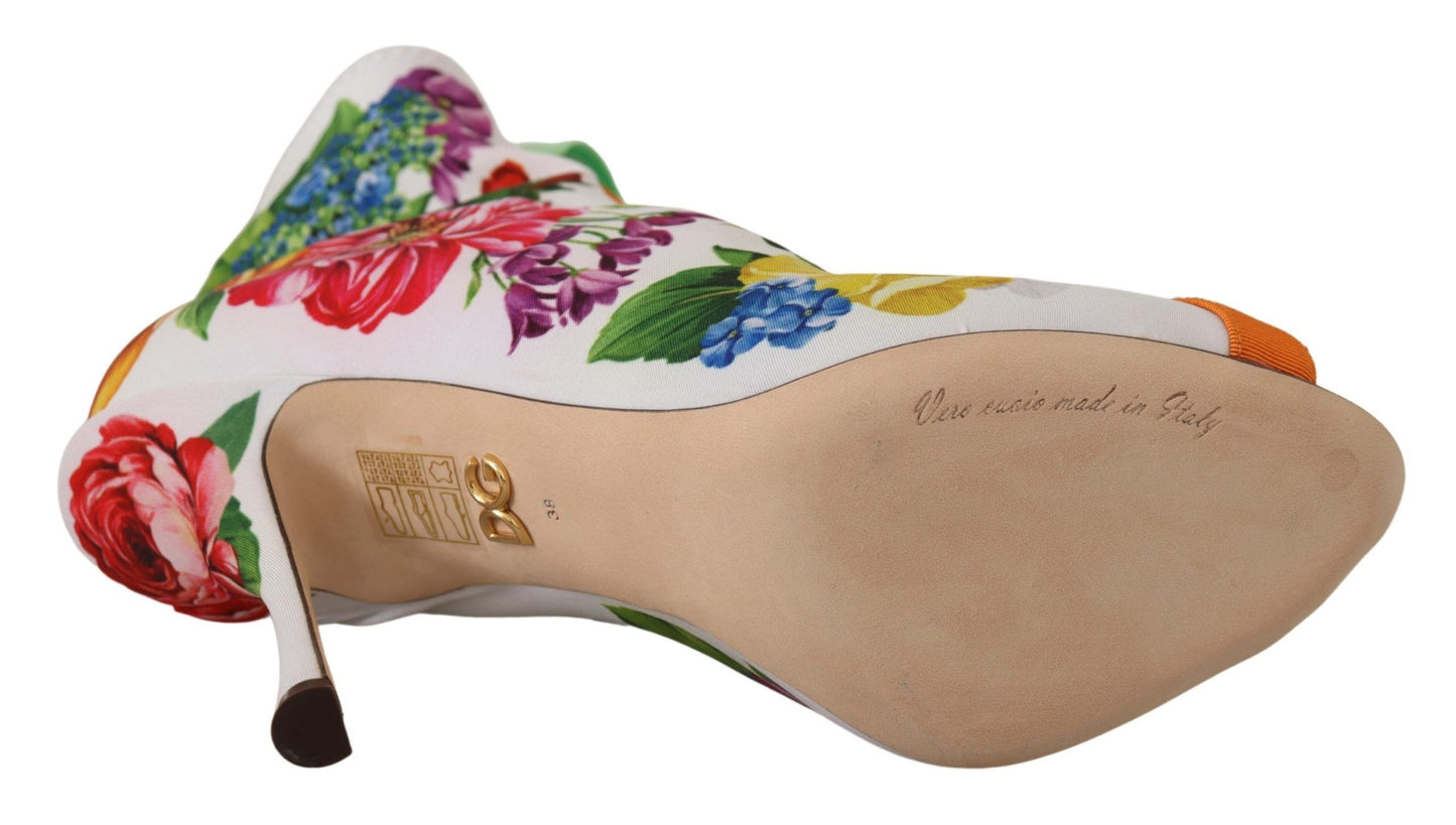 Dolce & Gabbana Bottes en Jersey Extensible Blanches à Talons Ouverts