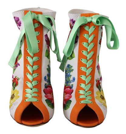 Dolce & Gabbana Bottes en Jersey Extensible Blanches à Talons Ouverts