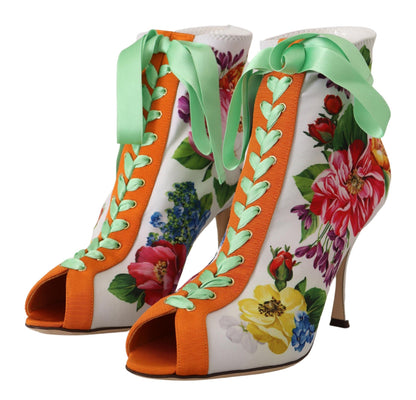 Dolce & Gabbana Bottes en Jersey Extensible Blanches à Talons Ouverts