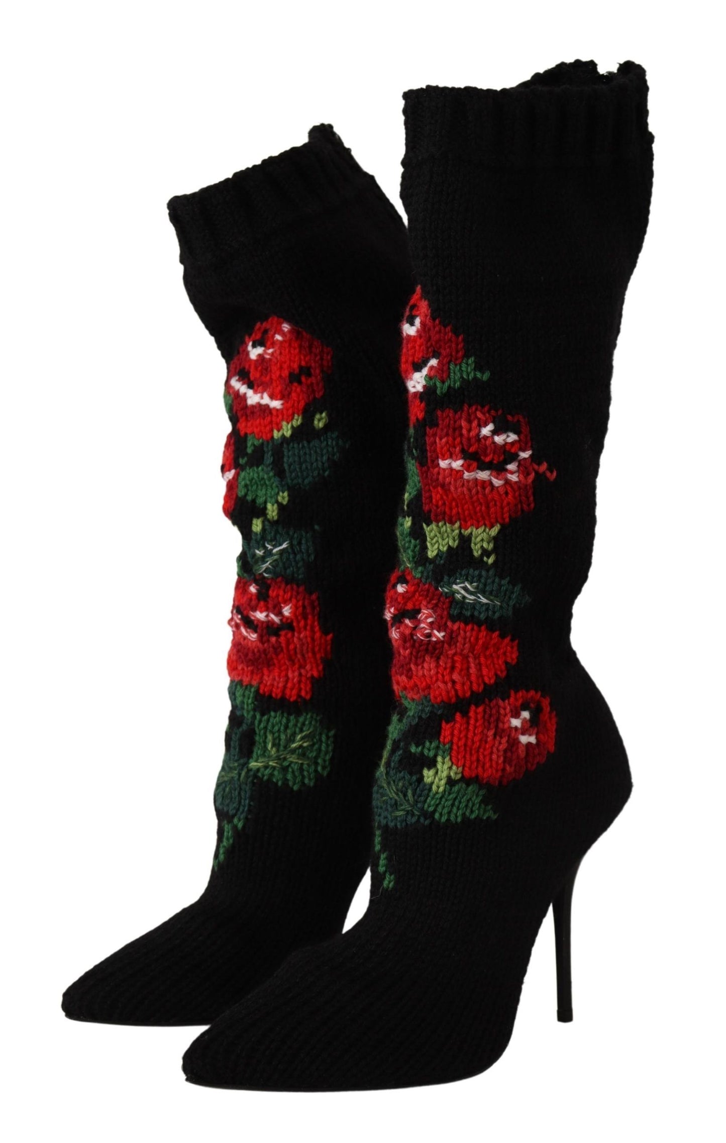 Chaussures bottines Dolce & Gabbana en maille extensible noire à roses rouges