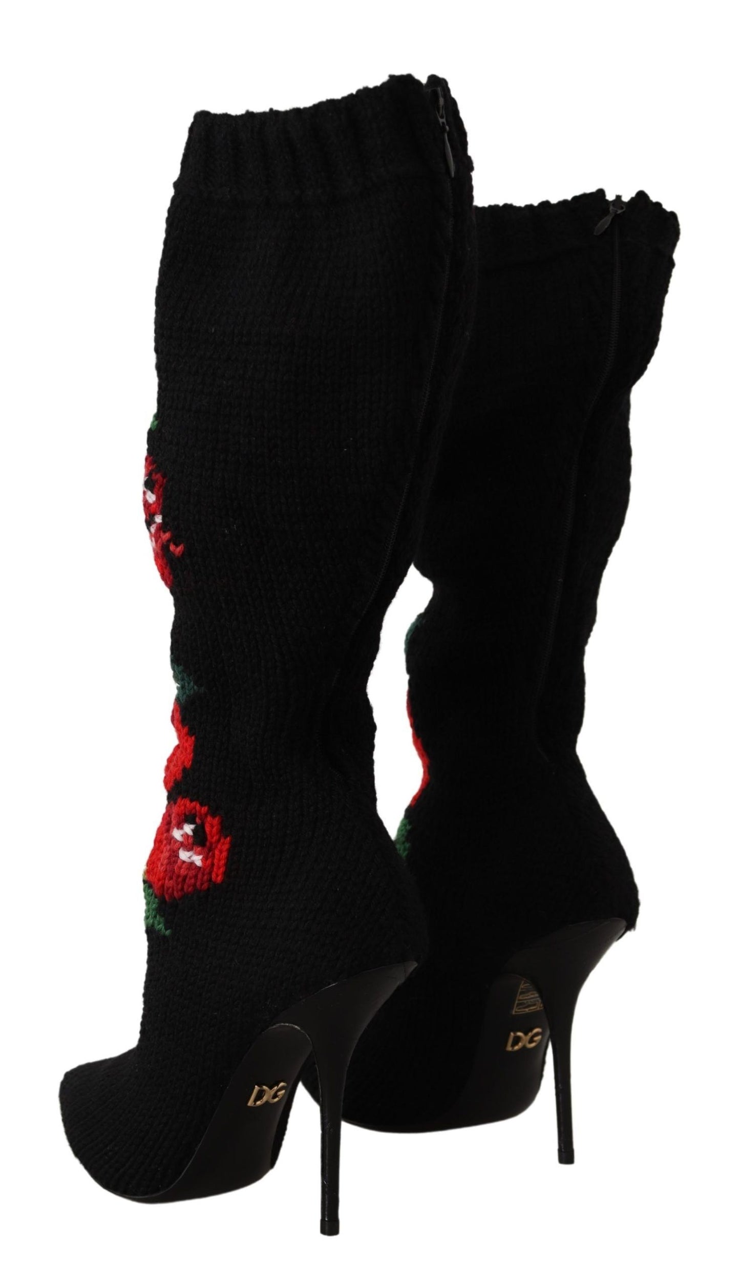 Chaussures bottines Dolce & Gabbana en maille extensible noire à roses rouges