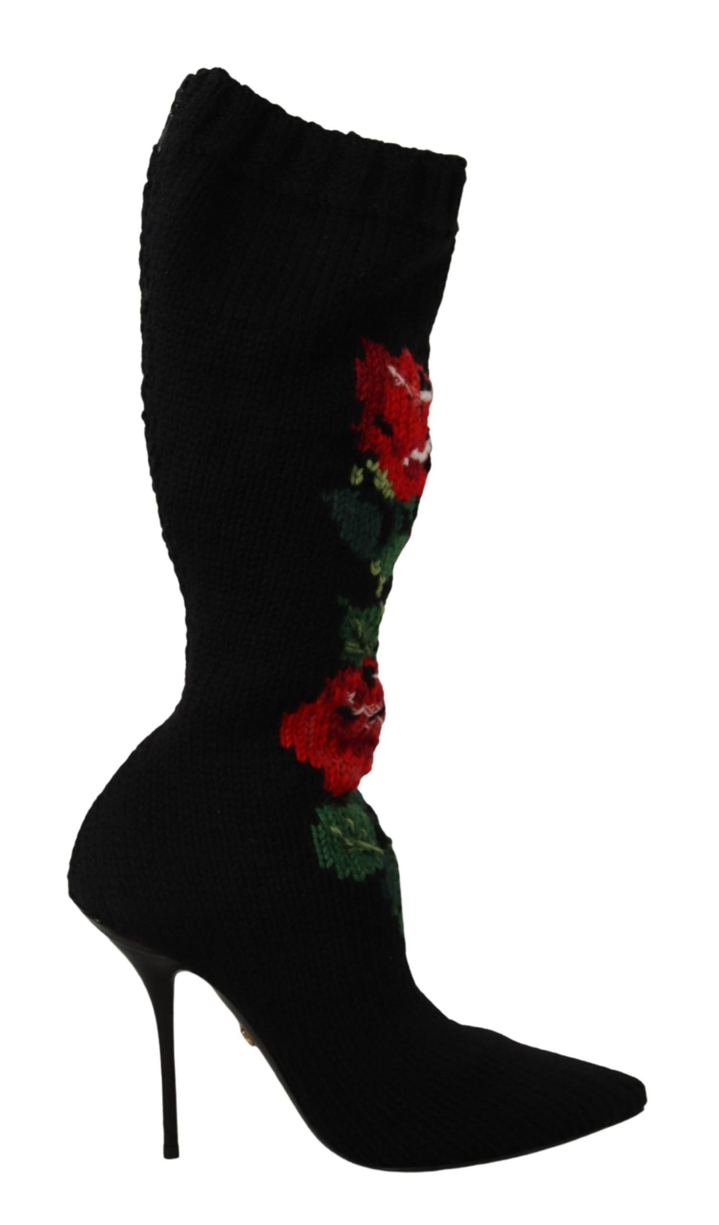 Chaussures bottines Dolce & Gabbana en maille extensible noire à roses rouges