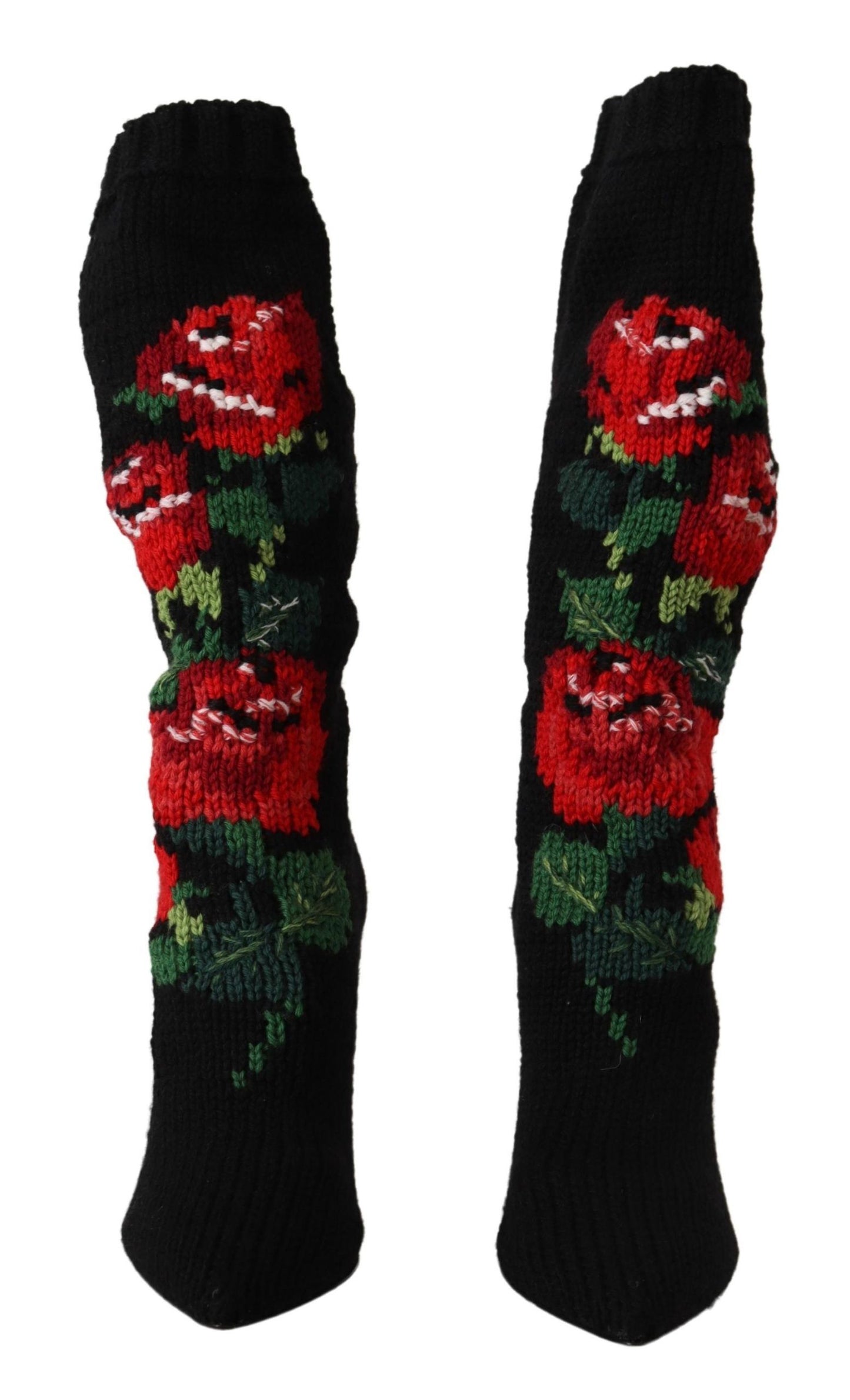 Chaussures bottines Dolce & Gabbana en maille extensible noire à roses rouges