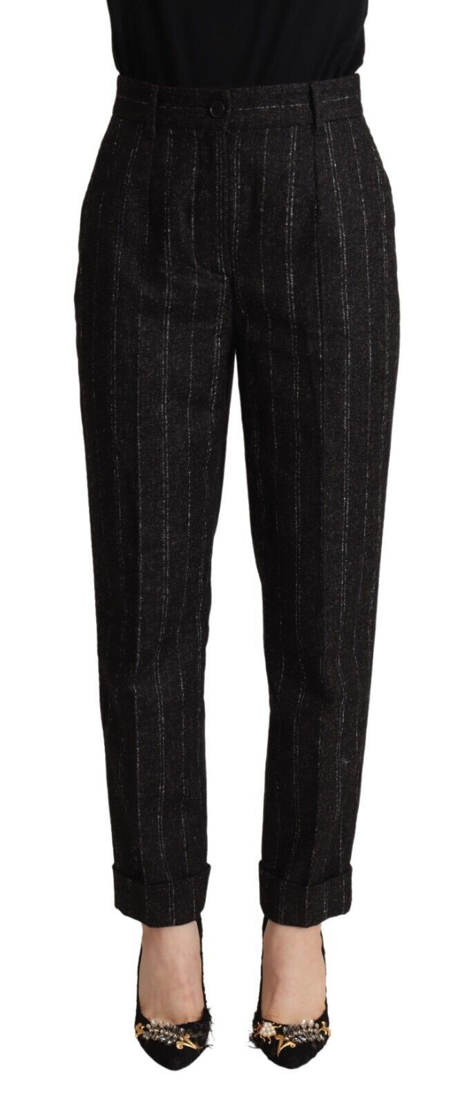 Pantalon fuselé taille haute rayé noir Dolce & Gabbana