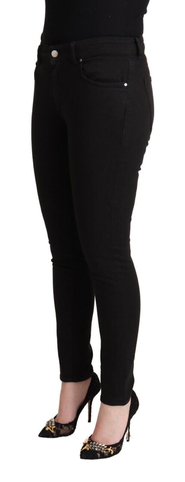 Jean slim en denim noir taille mi-haute en coton Dolce & Gabbana