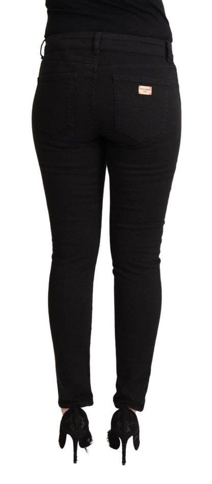 Jean slim en denim noir taille mi-haute en coton Dolce & Gabbana