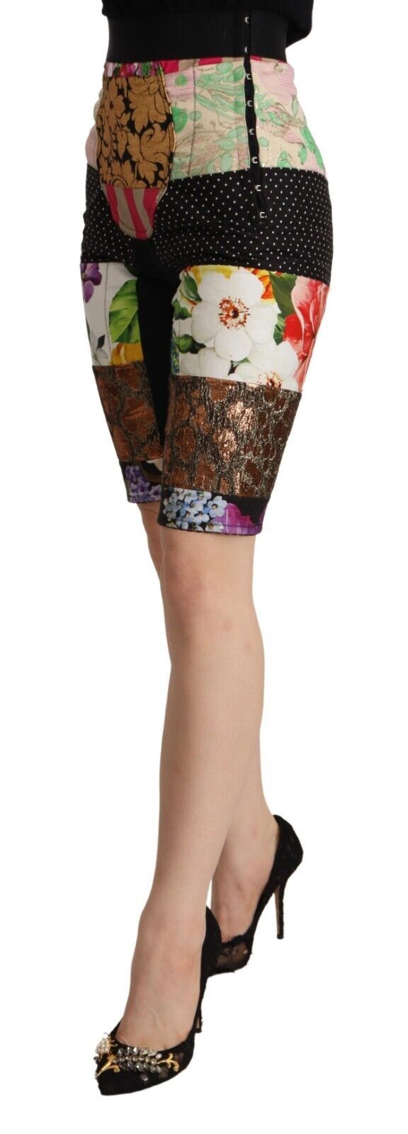 Pantalon court taille haute patchwork multicolore Dolce & Gabbana