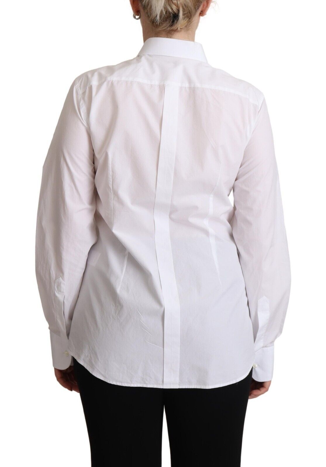 Dolce & Gabbana Vestido blanco de algodón con cuello, manga larga, tipo camisa