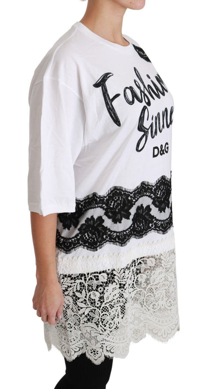T-shirt Top en dentelle de coton blanc Fashion Sinner Dolce & Gabbana