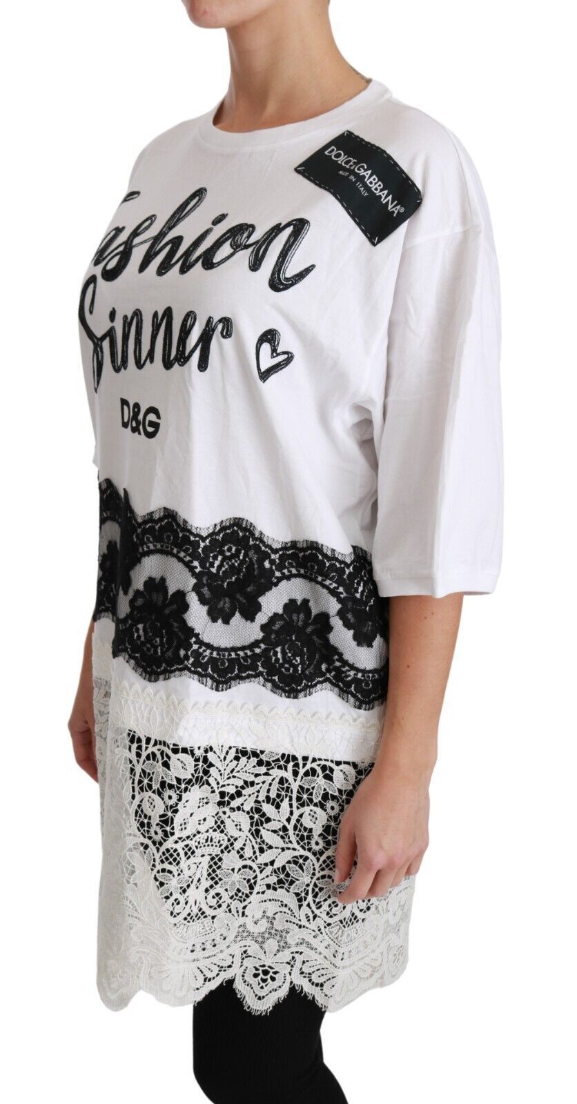 T-shirt Top en dentelle de coton blanc Fashion Sinner Dolce & Gabbana