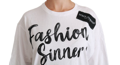 T-shirt Top en dentelle de coton blanc Fashion Sinner Dolce & Gabbana