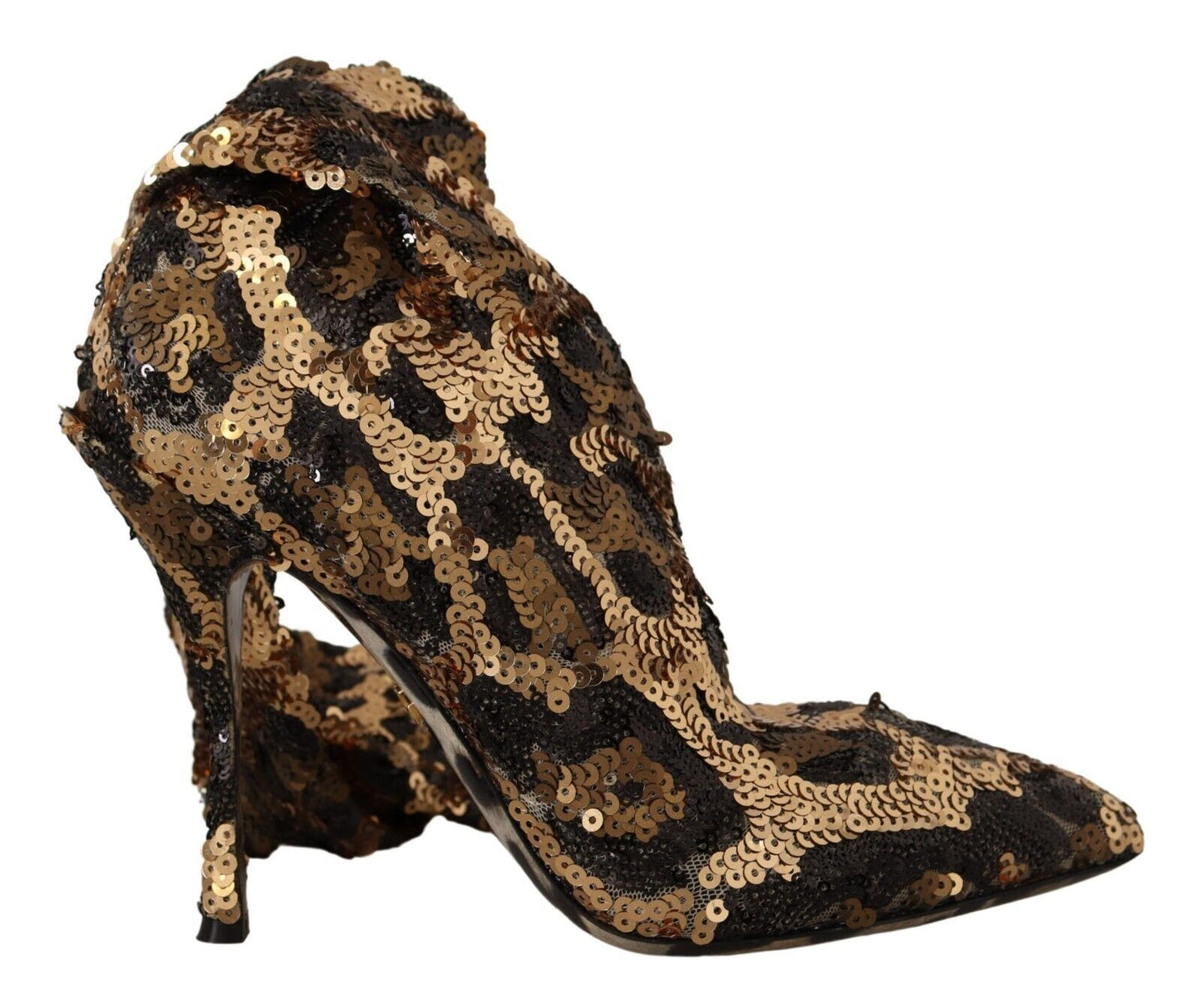 Chaussures/Bottes à talons léopard à sequins dorés Dolce & Gabbana