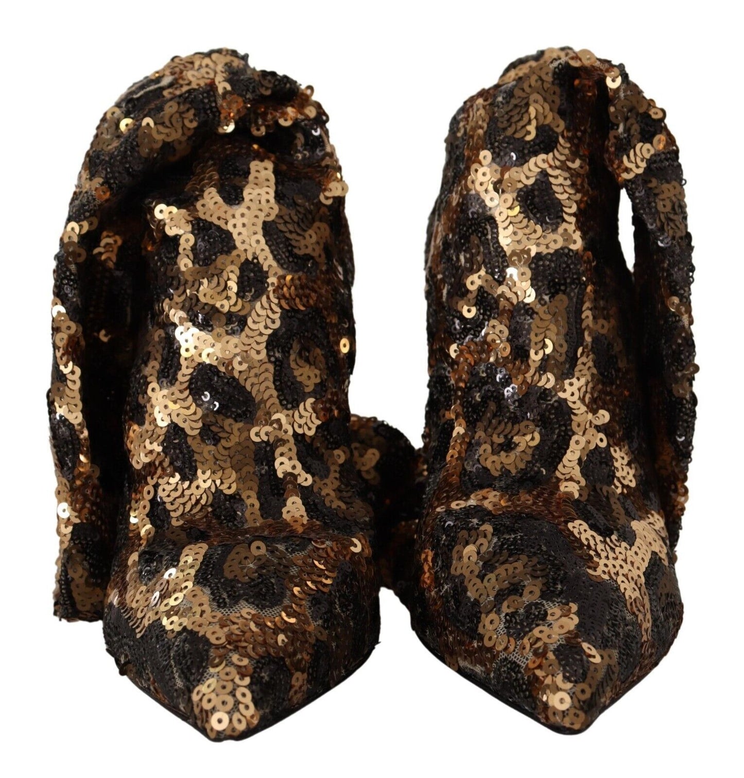 Chaussures/Bottes à talons léopard à sequins dorés Dolce & Gabbana