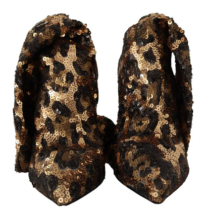Chaussures/Bottes à talons léopard à sequins dorés Dolce & Gabbana