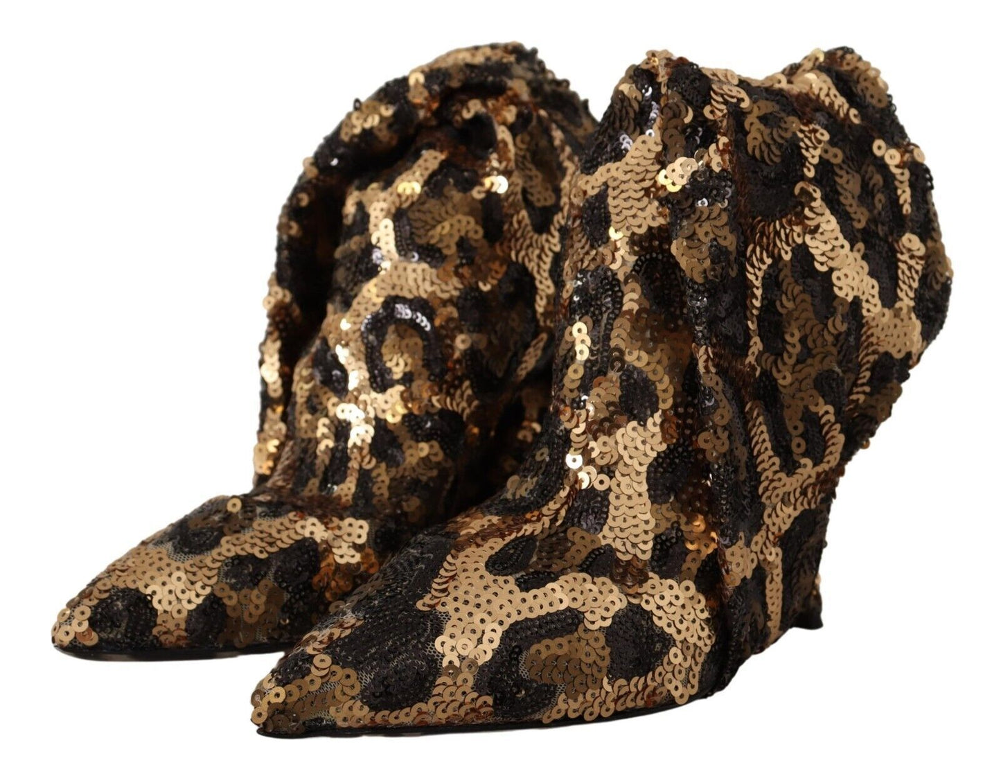 Chaussures/Bottes à talons léopard à sequins dorés Dolce & Gabbana