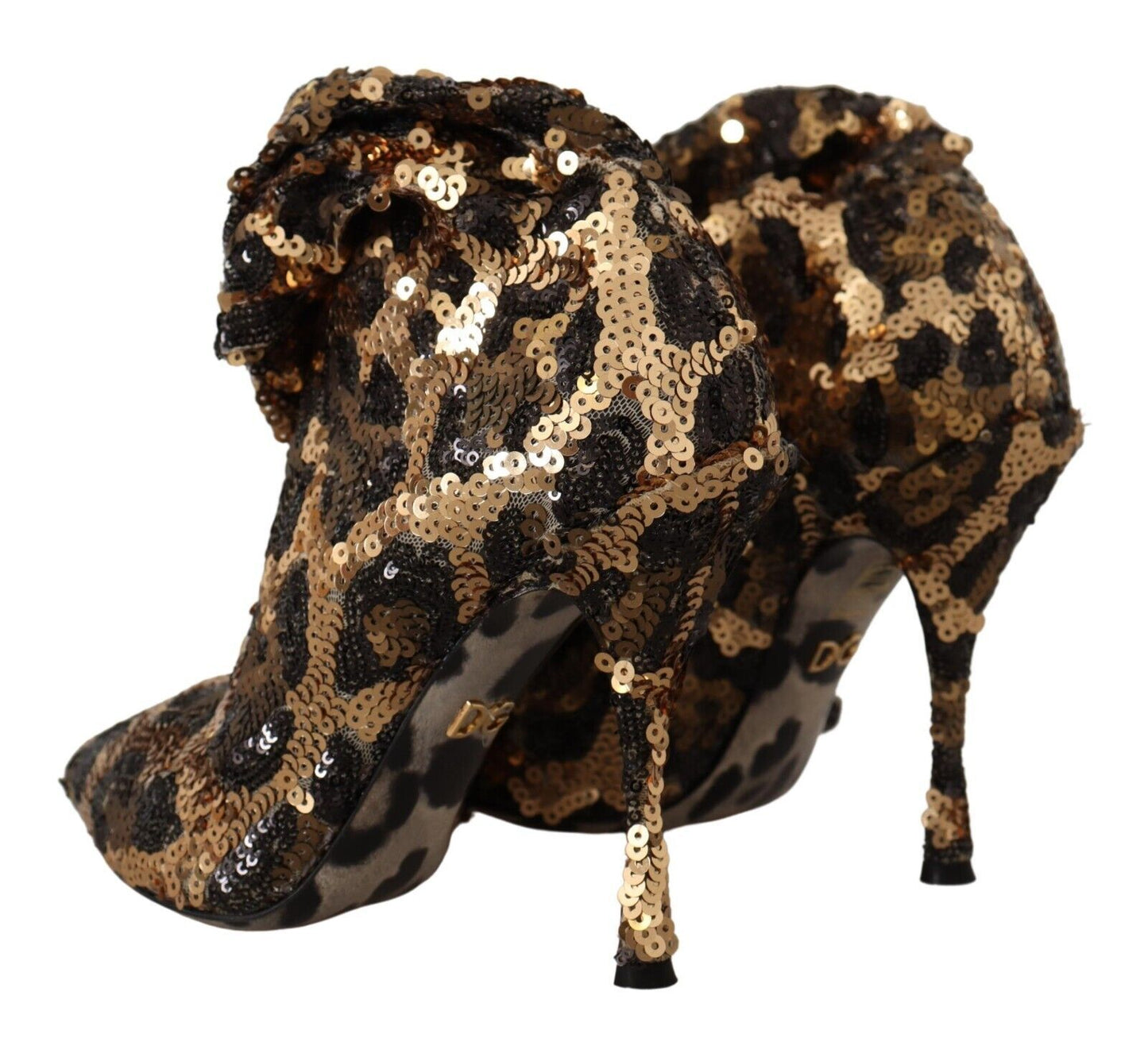 Chaussures/Bottes à talons léopard à sequins dorés Dolce & Gabbana