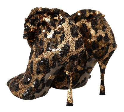 Chaussures/Bottes à talons léopard à sequins dorés Dolce & Gabbana