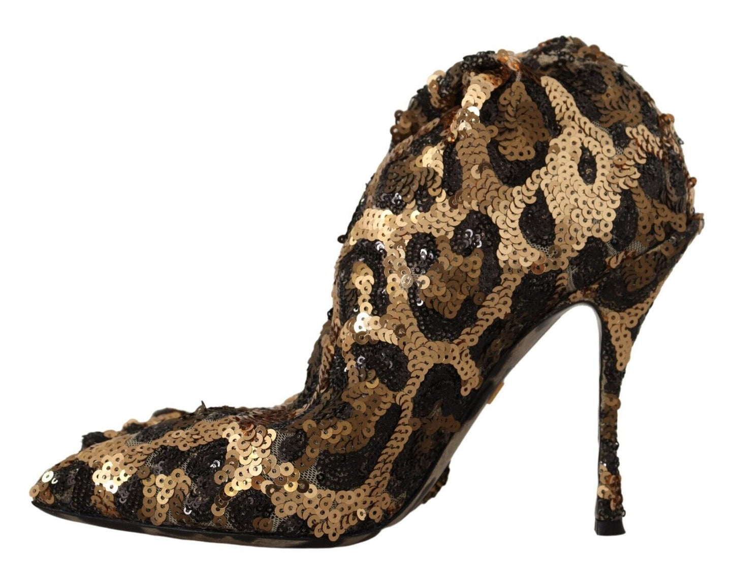 Chaussures/Bottes à talons léopard à sequins dorés Dolce & Gabbana