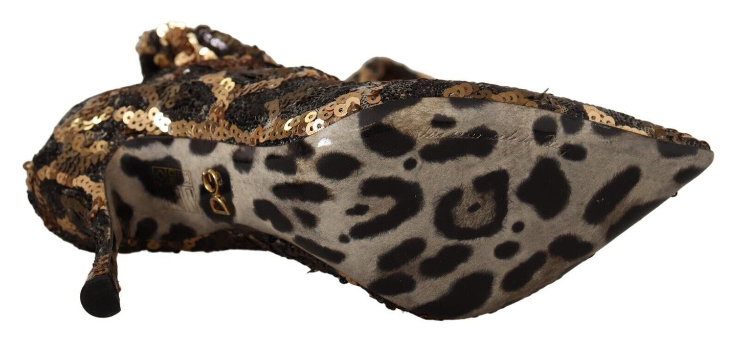 Chaussures/Bottes à talons léopard à sequins dorés Dolce & Gabbana