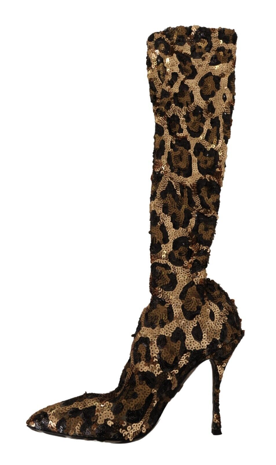 Chaussures/Bottes à talons léopard à sequins dorés Dolce & Gabbana