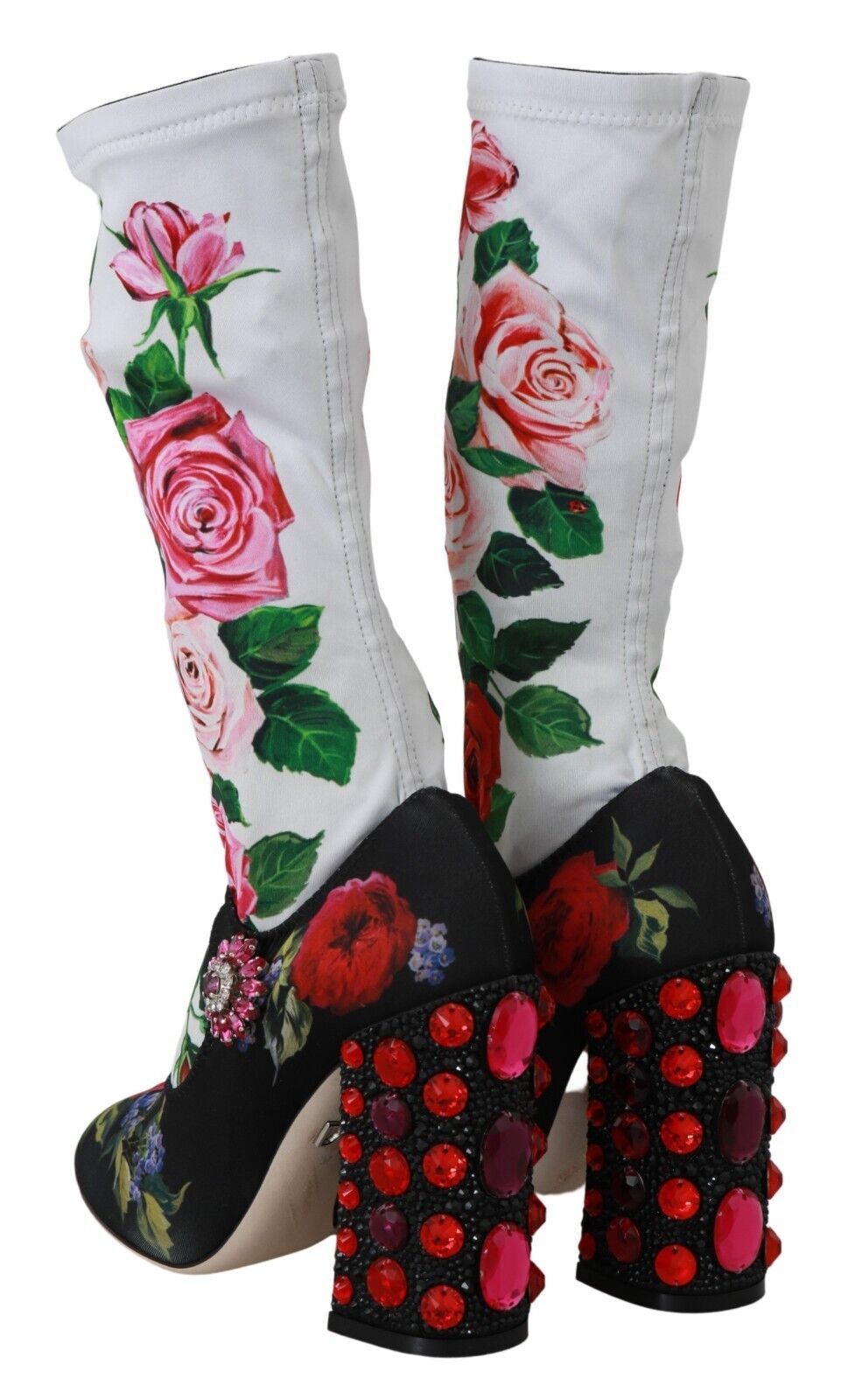 Bottes chaussettes en jersey et cristaux à fleurs noires Dolce & Gabbana