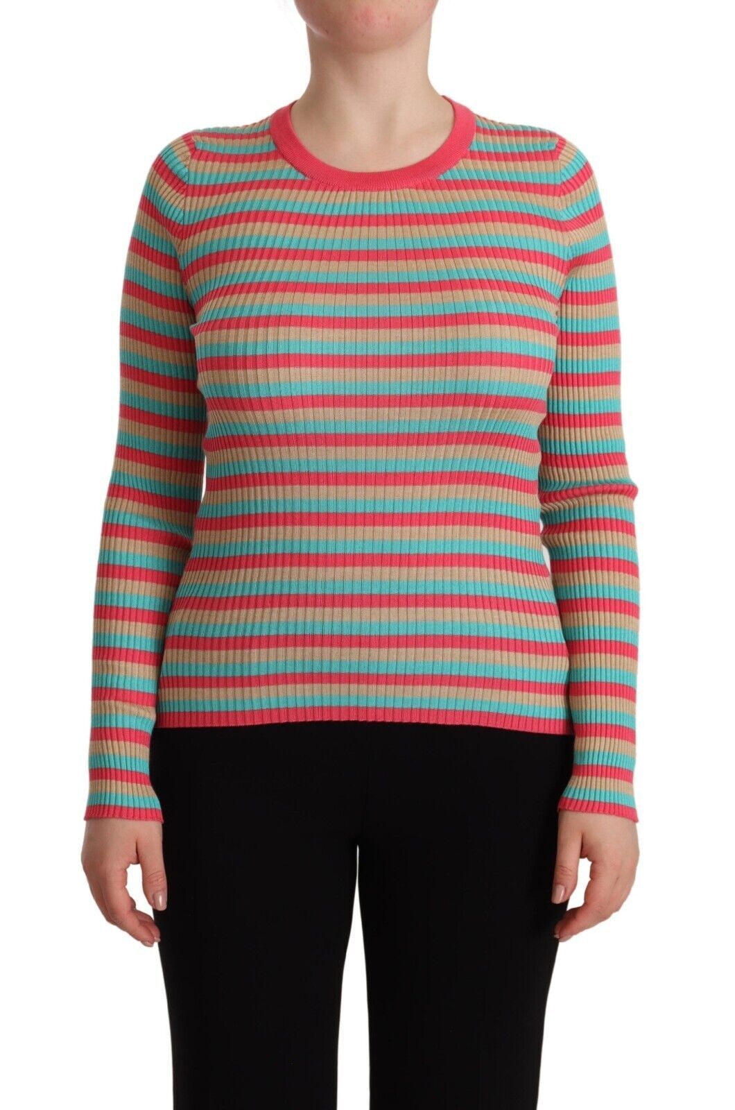 Haut en soie à col rond rayé multicolore Dolce & Gabbana