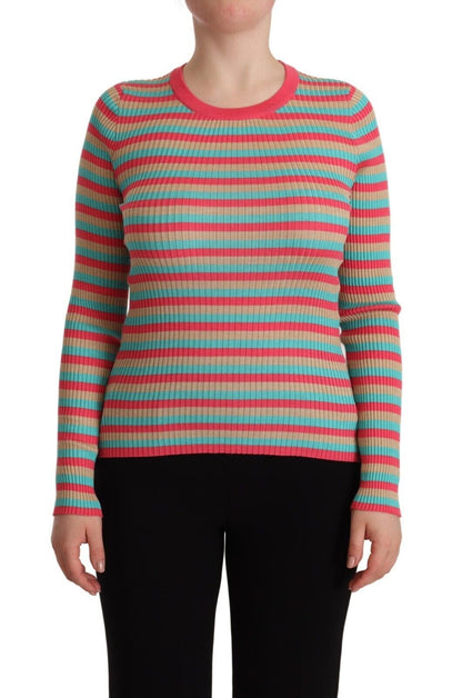 Haut en soie à col rond rayé multicolore Dolce & Gabbana