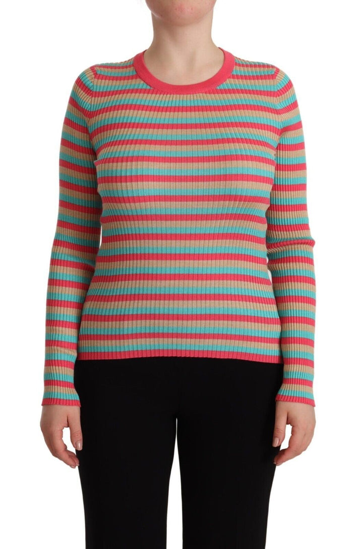Top jersey de cuello redondo de seda con rayas multicolores Dolce & Gabbana