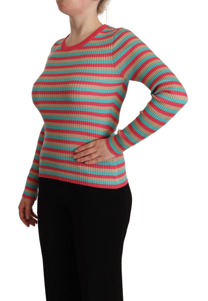 Top jersey de cuello redondo de seda con rayas multicolores Dolce & Gabbana