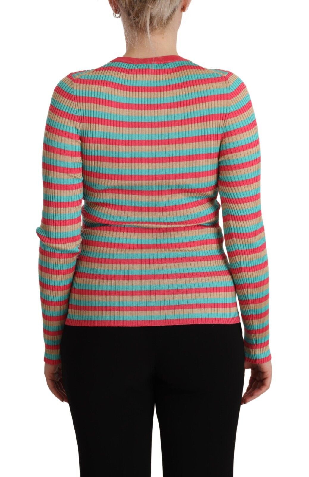 Haut en soie à col rond rayé multicolore Dolce & Gabbana