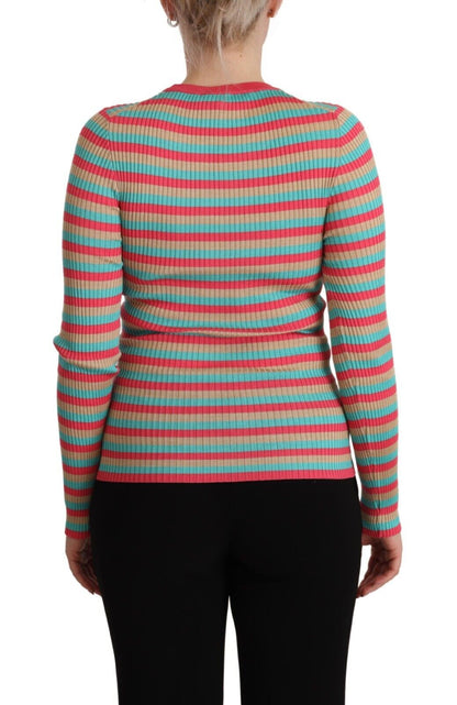 Haut en soie à col rond rayé multicolore Dolce & Gabbana