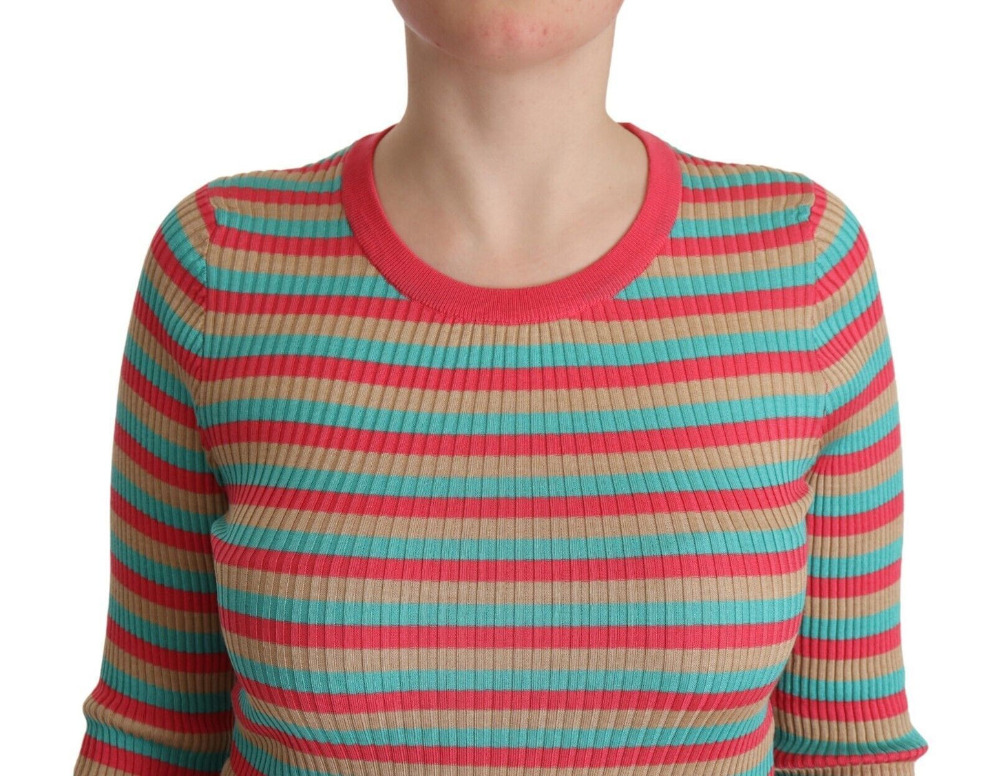 Haut en soie à col rond rayé multicolore Dolce & Gabbana