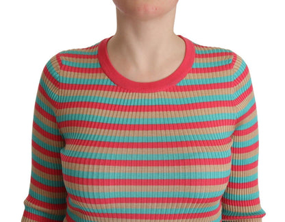 Haut en soie à col rond rayé multicolore Dolce & Gabbana