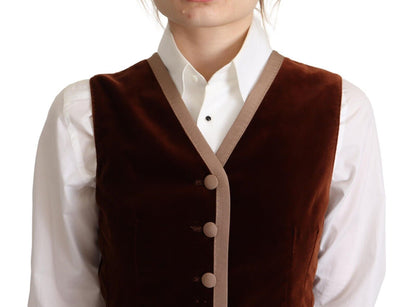 Top sans manches Dolce & Gabbana en velours de coton bordeaux à col en V
