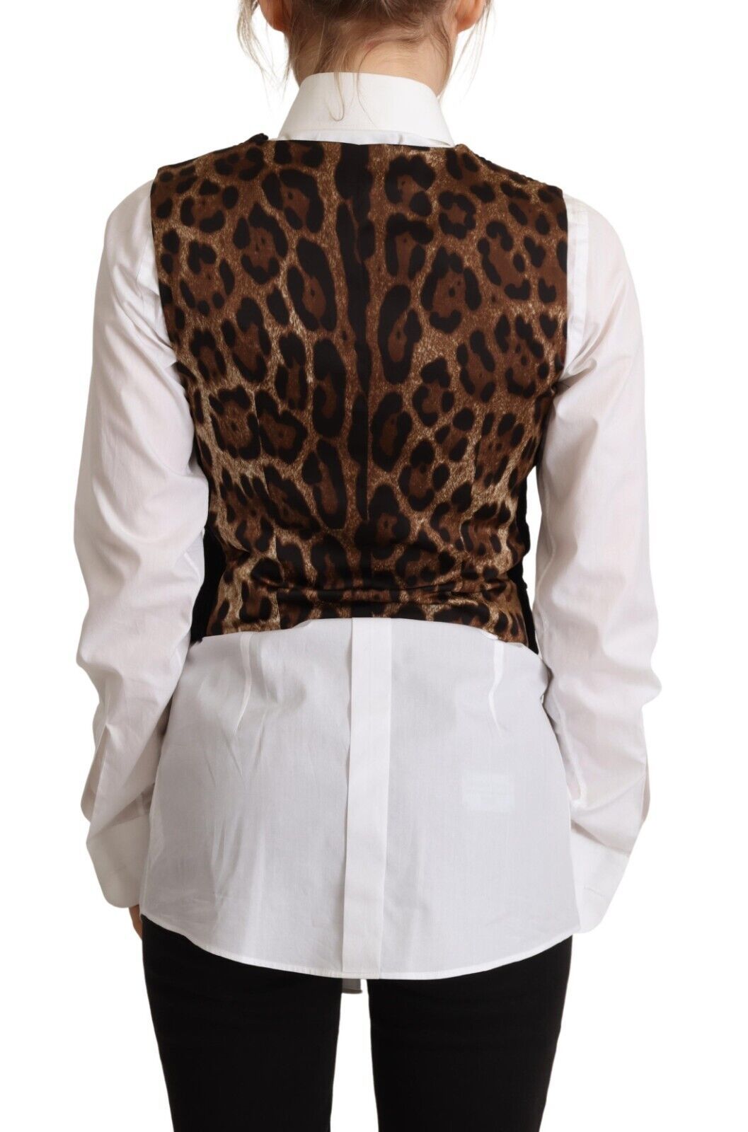 Haut gilet Dolce & Gabbana en velours côtelé noir à col en V et motif léopard, boutonné