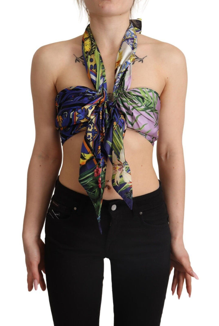 Top corto de seda multicolor Dolce & Gabbana con cuello halter