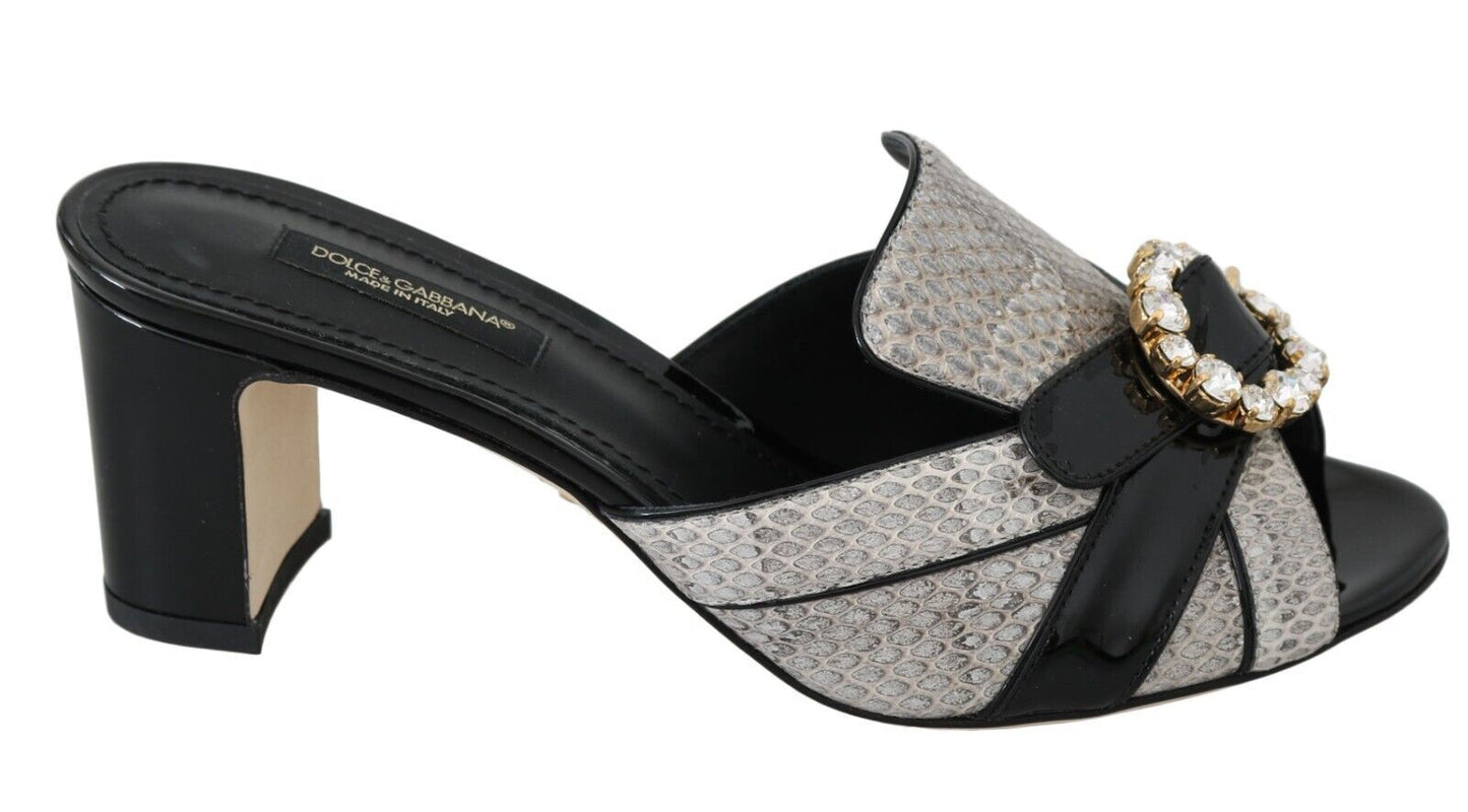 Chaussures Sandales Dolce & Gabbana en Cuir Exotique Noir Gris à Cristaux