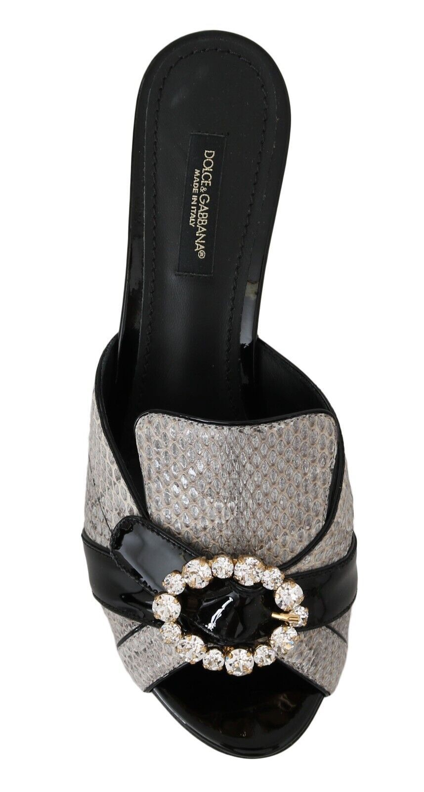 Chaussures Sandales Dolce & Gabbana en Cuir Exotique Noir Gris à Cristaux