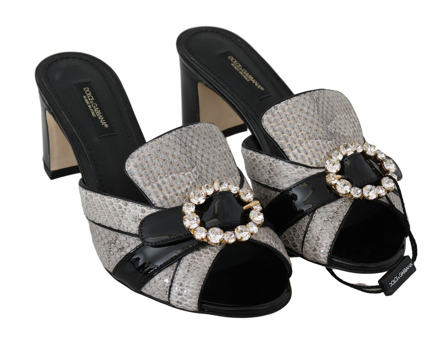 Chaussures Sandales Dolce & Gabbana en Cuir Exotique Noir Gris à Cristaux