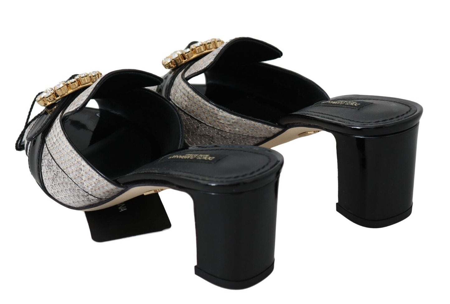 Chaussures Sandales Dolce & Gabbana en Cuir Exotique Noir Gris à Cristaux