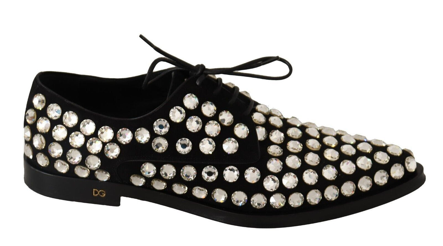 Chaussures de ville à lacets en cuir noir et cristaux Dolce & Gabbana