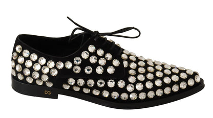 Chaussures de ville à lacets en cuir noir et cristaux Dolce & Gabbana