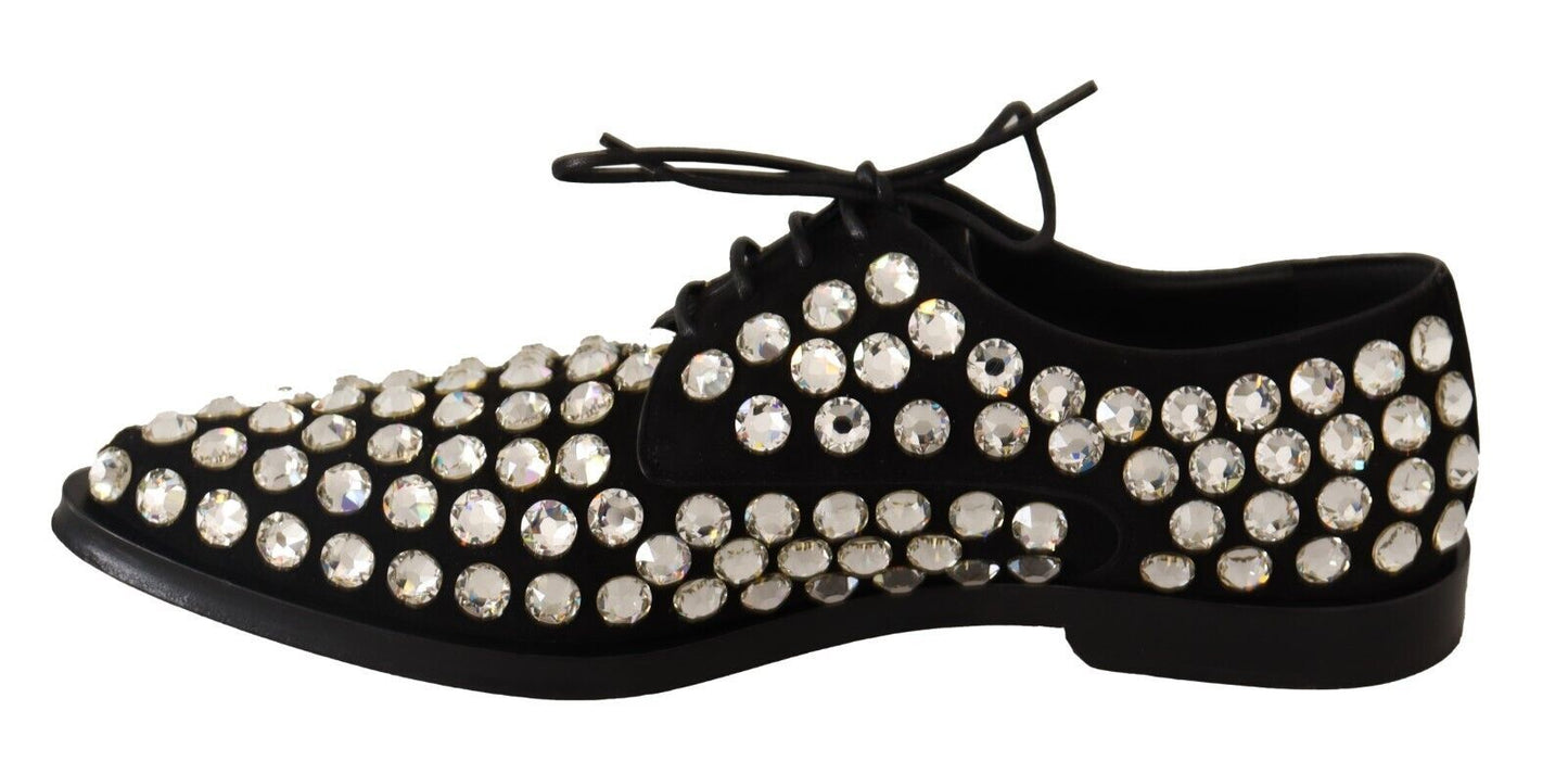 Chaussures de ville à lacets en cuir noir et cristaux Dolce & Gabbana
