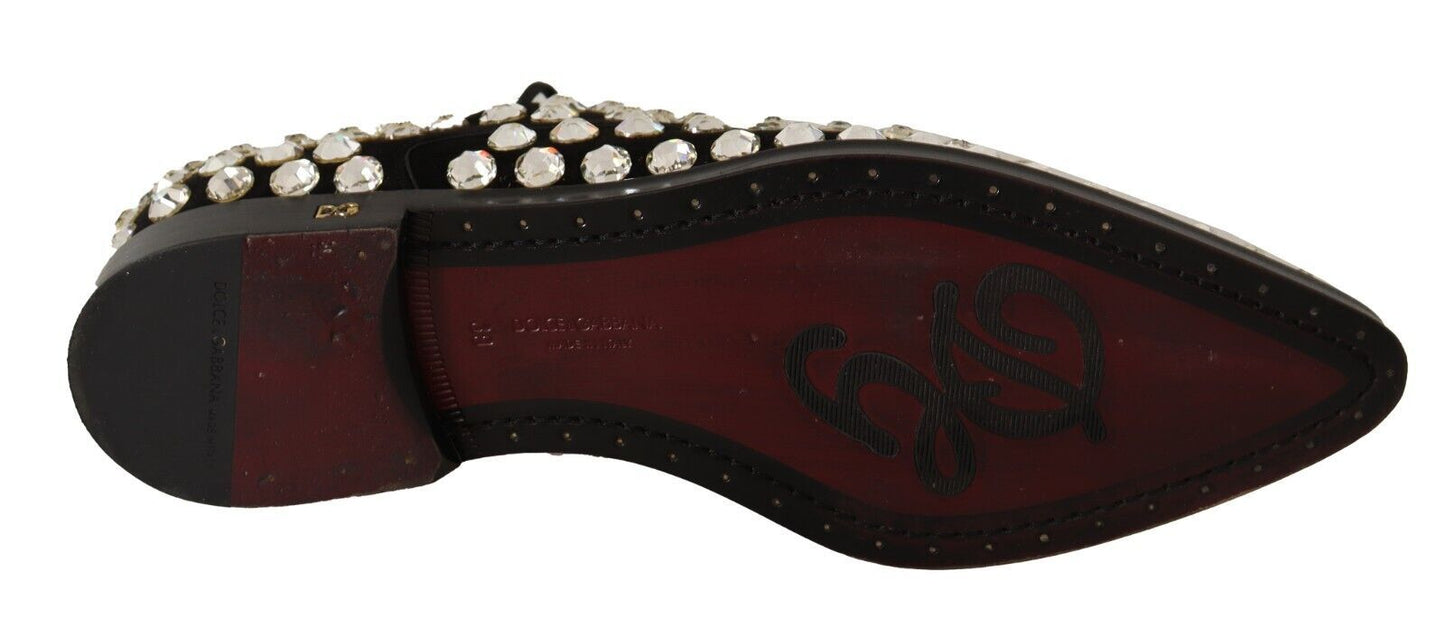 Chaussures de ville à lacets en cuir noir et cristaux Dolce & Gabbana