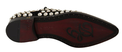 Chaussures de ville à lacets en cuir noir et cristaux Dolce & Gabbana