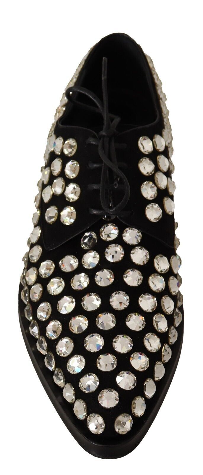 Chaussures de ville à lacets en cuir noir et cristaux Dolce & Gabbana