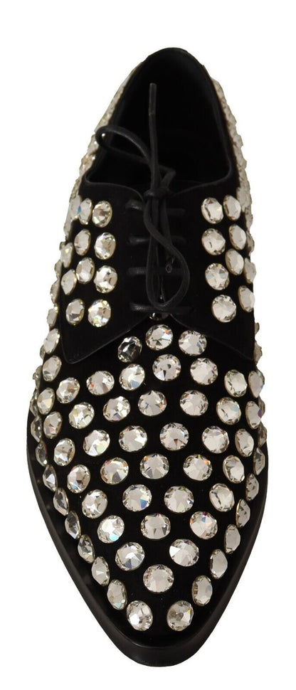 Chaussures de ville à lacets en cuir noir et cristaux Dolce & Gabbana