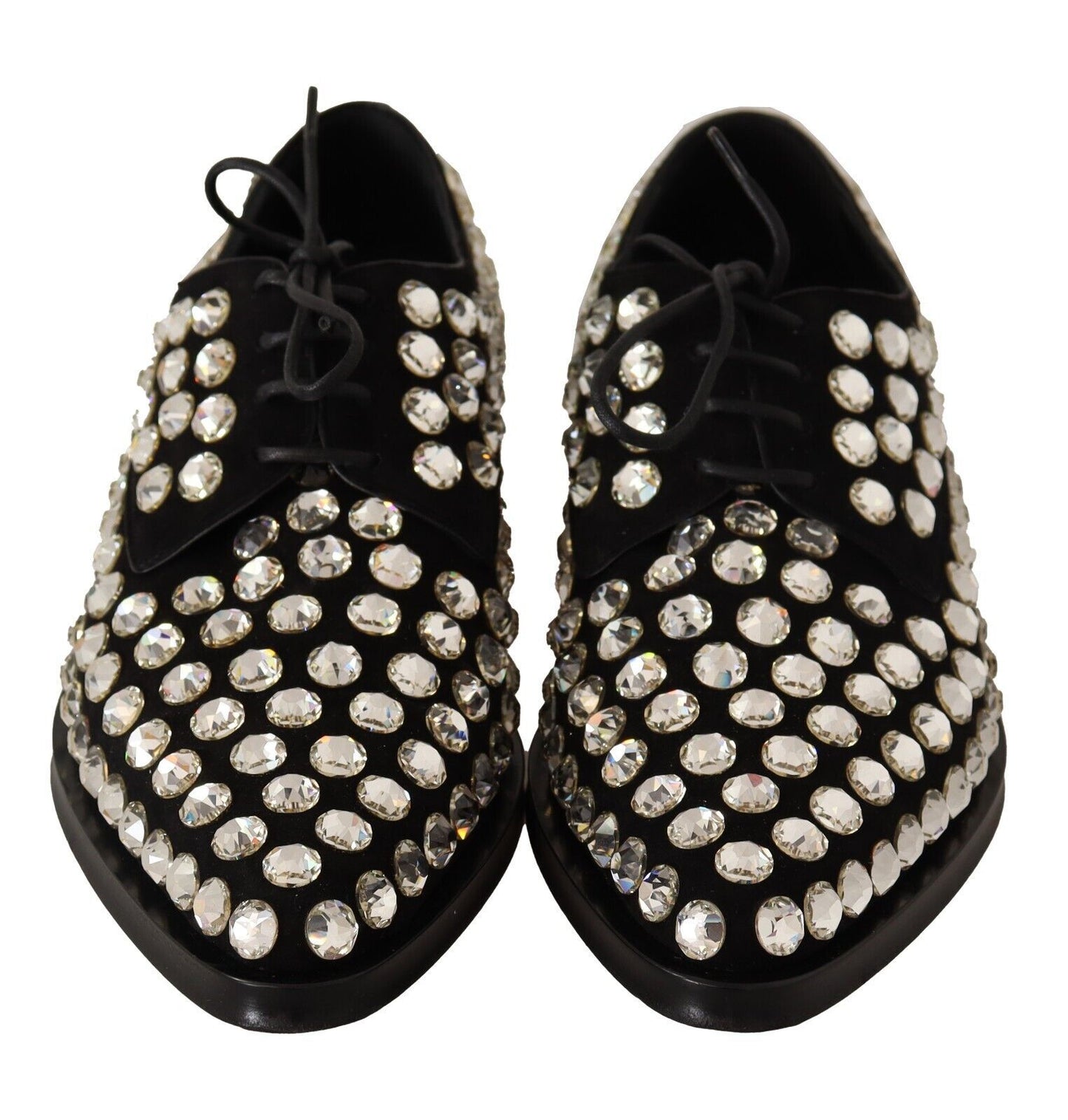 Chaussures de ville à lacets en cuir noir et cristaux Dolce & Gabbana